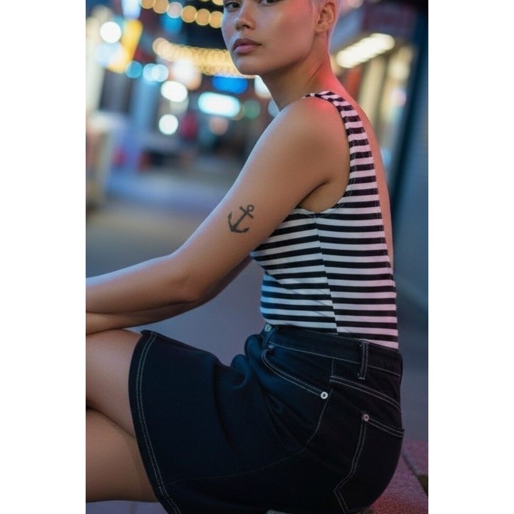 Vintage 90s Area Code Open Back Denim Mini Dress Indie Sleaze Nautical Retro Y2K